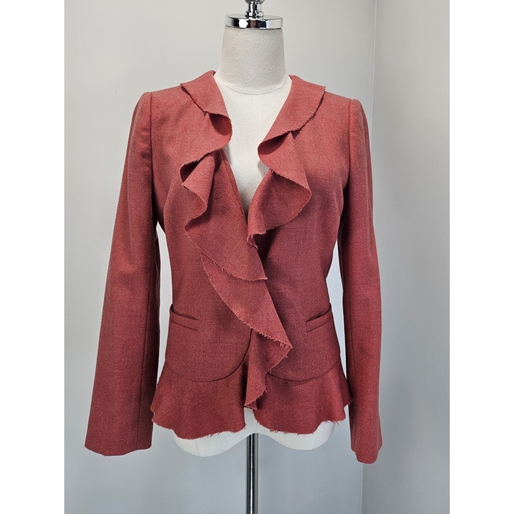 J.Crew Womens Ruffle Lapel Wool Blazer Jacket Terracotta Red Size 4 RN77388